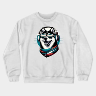 Karelian Bear Dog Smiling DJ with Headphones and Sunglasses Crewneck Sweatshirt